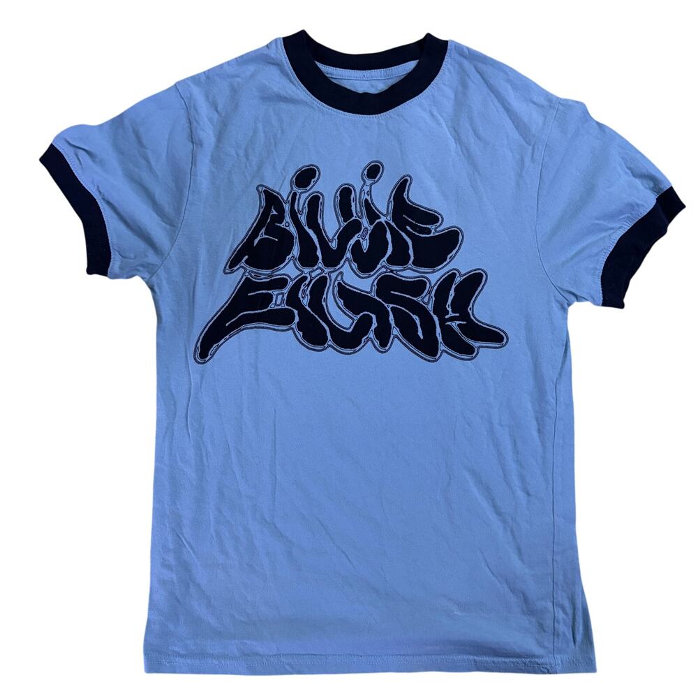 Billie Eilish Shirt Extra Small Light Blue Ringer Graphic Logo Tagless Cotton